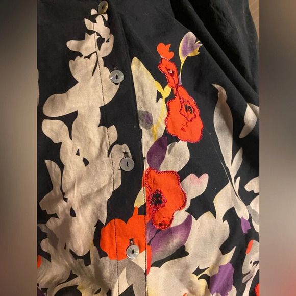 Soft Surroundings NWOT Top Blouse Tunic Black Floral Smock Cotton Beaded… - Picture 5 of 9